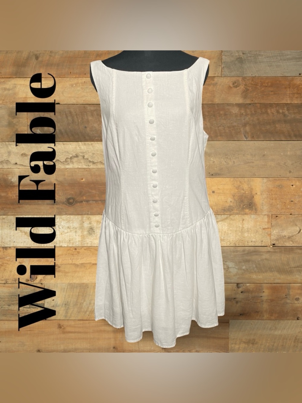 WILD FABLE Drop Waist Mini Dress, Rayon Linen Blend, Highneck, Size M